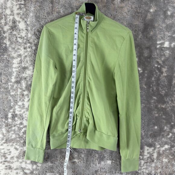 Talbots Petites Sz P Mock Neck Stretch Full Zip Sweater Green Cotton Long Sleeve - Picture 3 of 9
